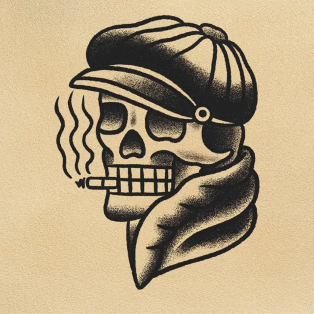 Working Class — Skull in a Cap tattoo flash from DJ's collection