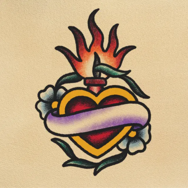 Sacred Heart tattoo flash from DJ's collection