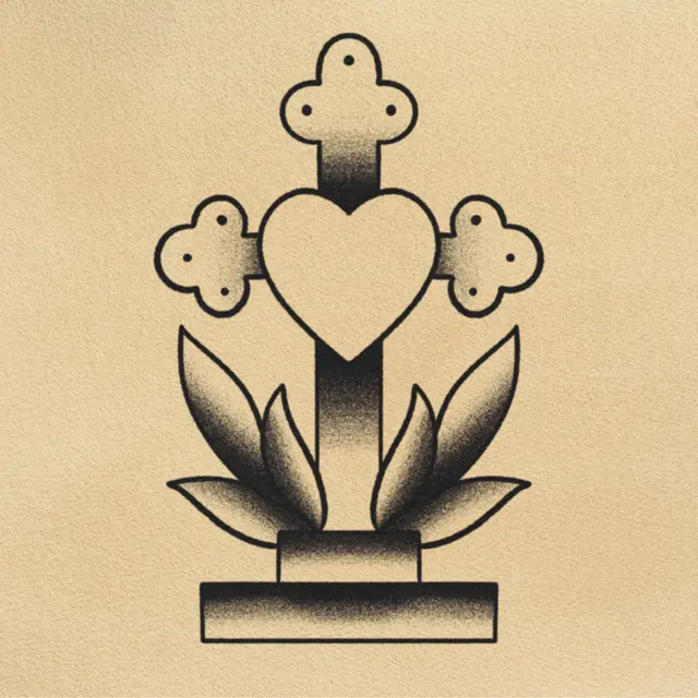 Cross Headstone tattoo flash from DJ's collection