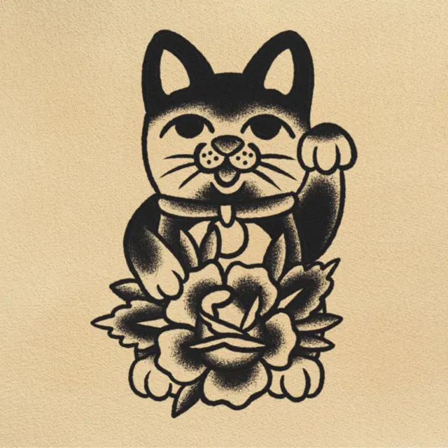 Lucky cat tattoo flash from DJ's collection