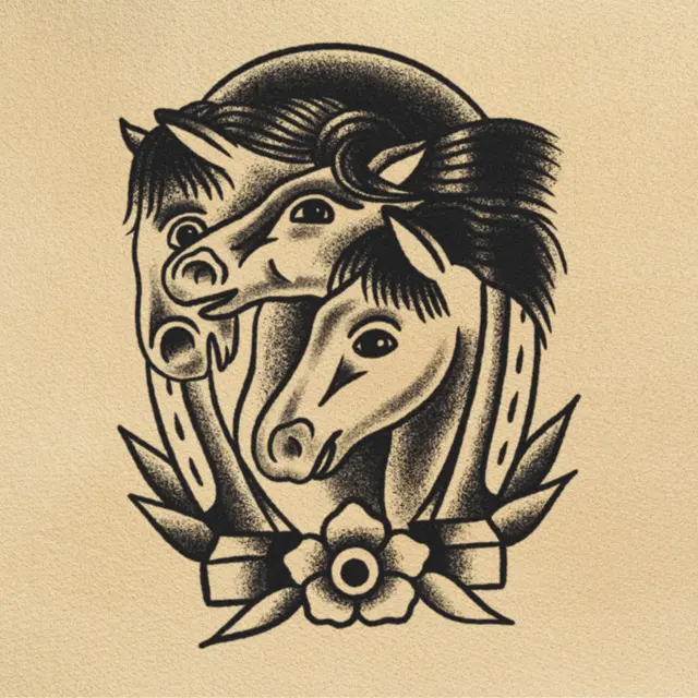 Pharaoh's Horses tattoo flash from DJ's collection