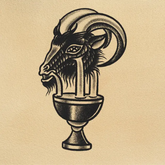 Sacrificial Goat Head tattoo flash from DJ's collection