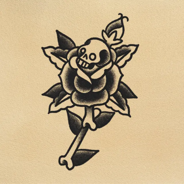 Bone Morph — Skeleton & Rose tattoo flash from DJ's collection