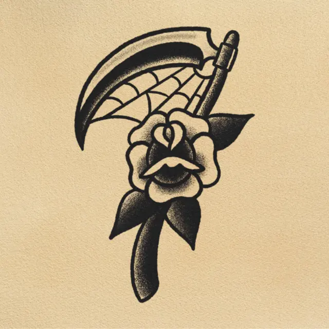 Rose and Scythe tattoo flash from DJ's collection