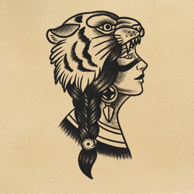 Tiger Headdress tattoo flash from DJ's collection