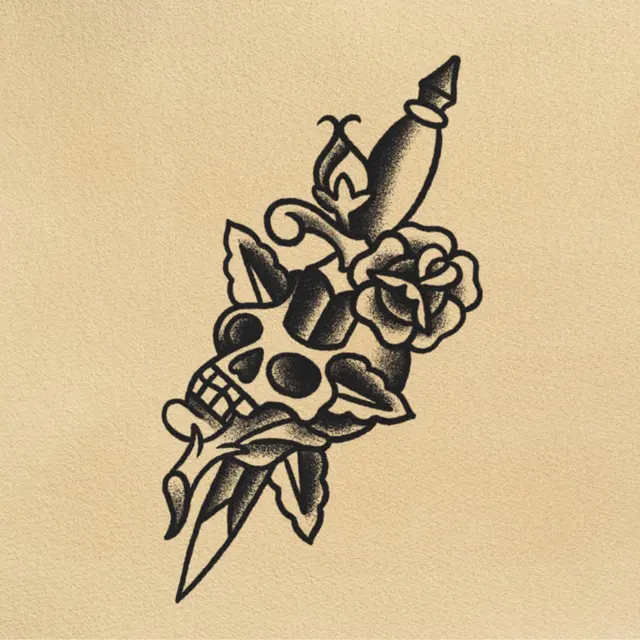 Vintage Skull Dagger tattoo flash from DJ's collection